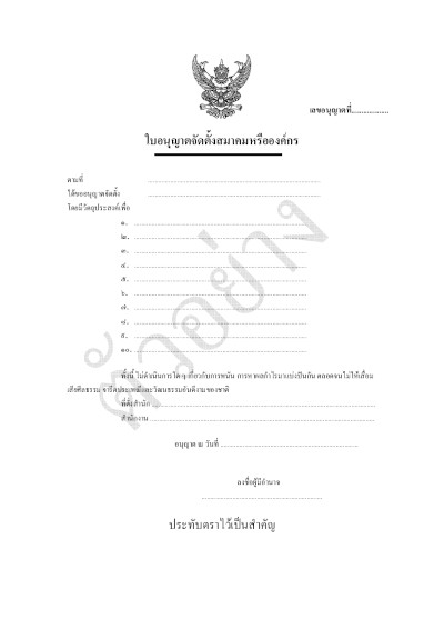 ตัวอย่างเอกสารประกอบการจดโดเมน .or.th หรือ .องค์กร.ไทย - ใช้เอกสาร ใบอนุญาตจัดตั้งสมาคมหรือองค์กร 