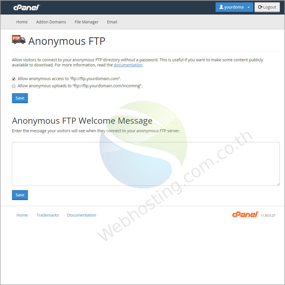 web hosting thai cpanel screen - ระบบจัดการเว็บโฮสติ้งด้วย Cpanel-anonymous ftp ใช้สำหรับ การแสดงไฟล์ของ่คุณ กรณีมีไฟล์ที่ต้องการที่จะเปิดเผยต่อสาธารณะ 