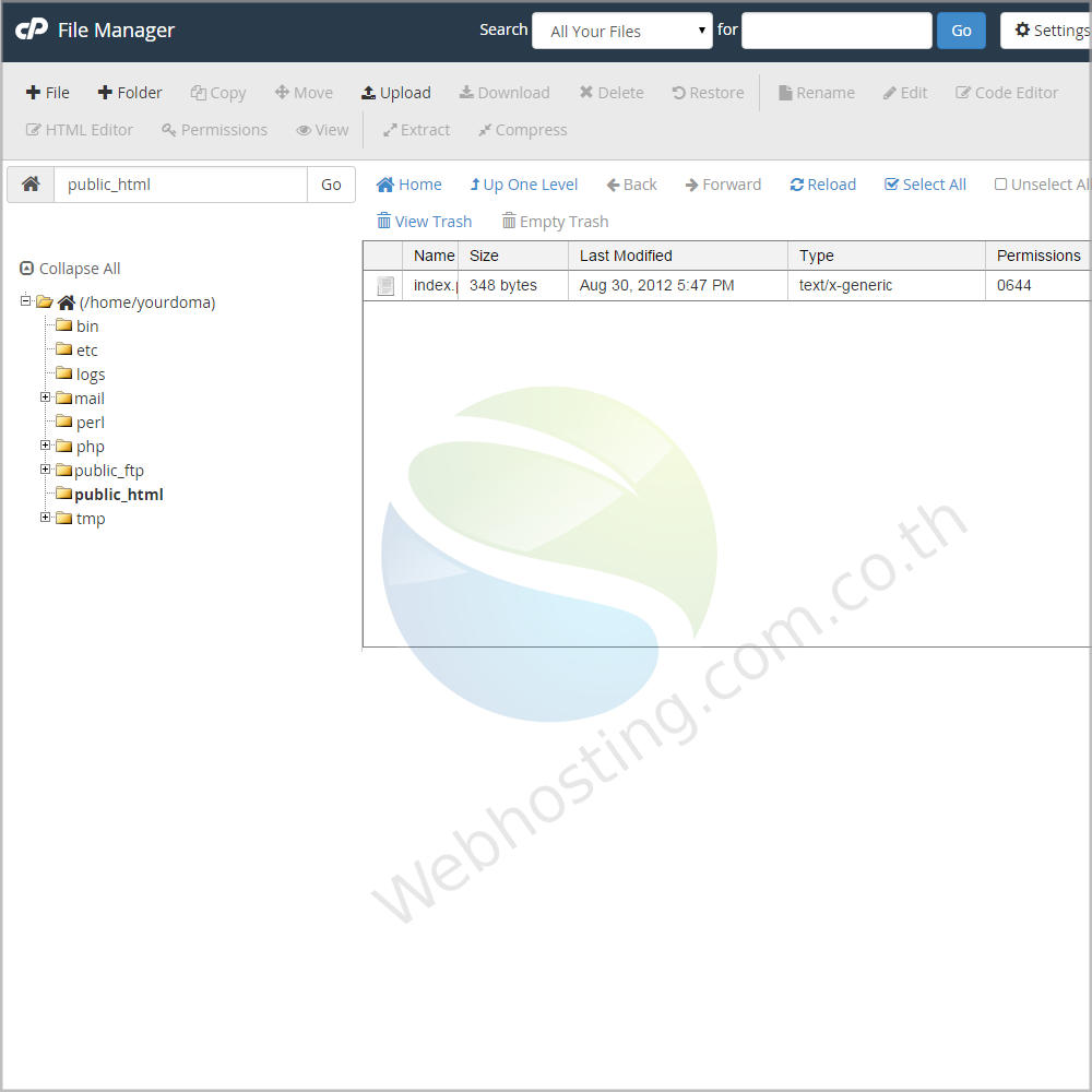 Cpanel web hosting แนะนำหน้าจอ cpanel screen - ระบบจัดการเว็บโฮสติ้งด้วย Cpanel-web hosting thai cpanel screen - ระบบจัดการเว็บโฮสติ้งด้วย Cpanel - file manager หน้าจอสำหรับจัดการไฟล์ /File ของเว็บไซต์ ผ่านบราว์เซอร์ ช่วยให้คุณอัปโหลด, สร้าง, ลบ และแก้ไขไฟล์โดยไม่ต้องยุ่งยาก ซึ่งใช้งานง่าย และเข้าใจง่าย